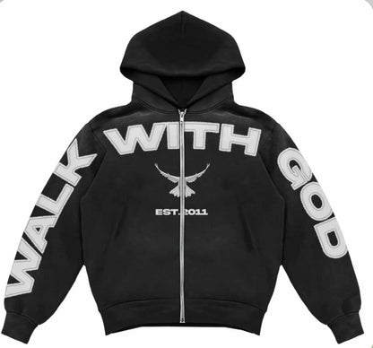PEACE GOD “Walk With God” Premium Varsity Zip Hoodie